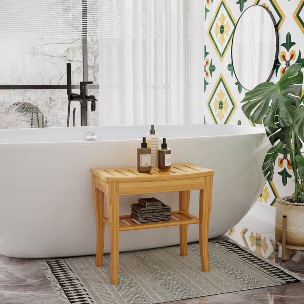 Natural Bamboo Bath Storage Bench - Picture 8 of 8